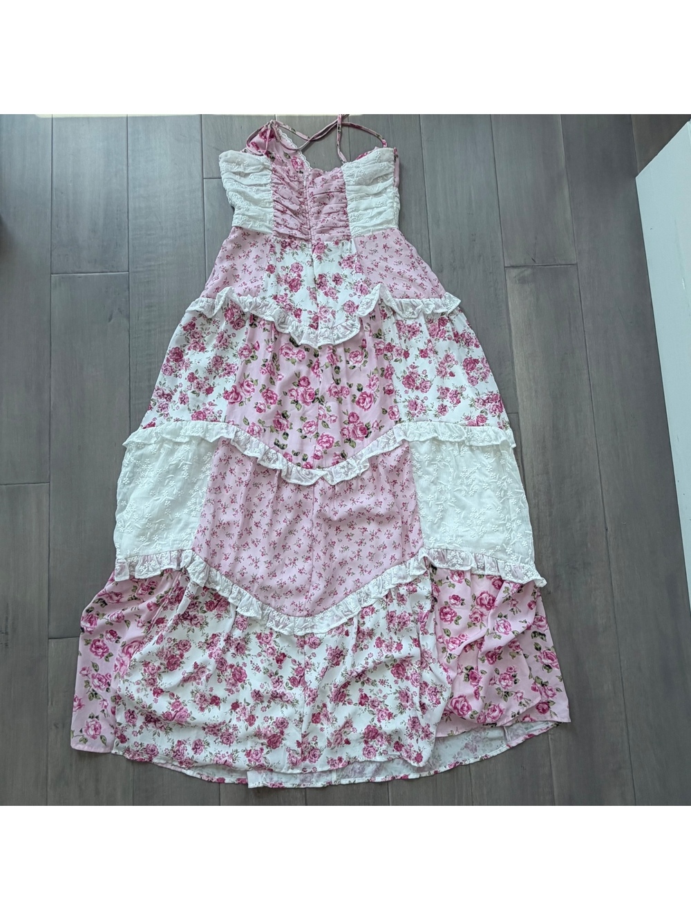 Altar'd State Pink Floral Patchwork Maxi Dress / Lace Trim Size S - Picture 5 of 10